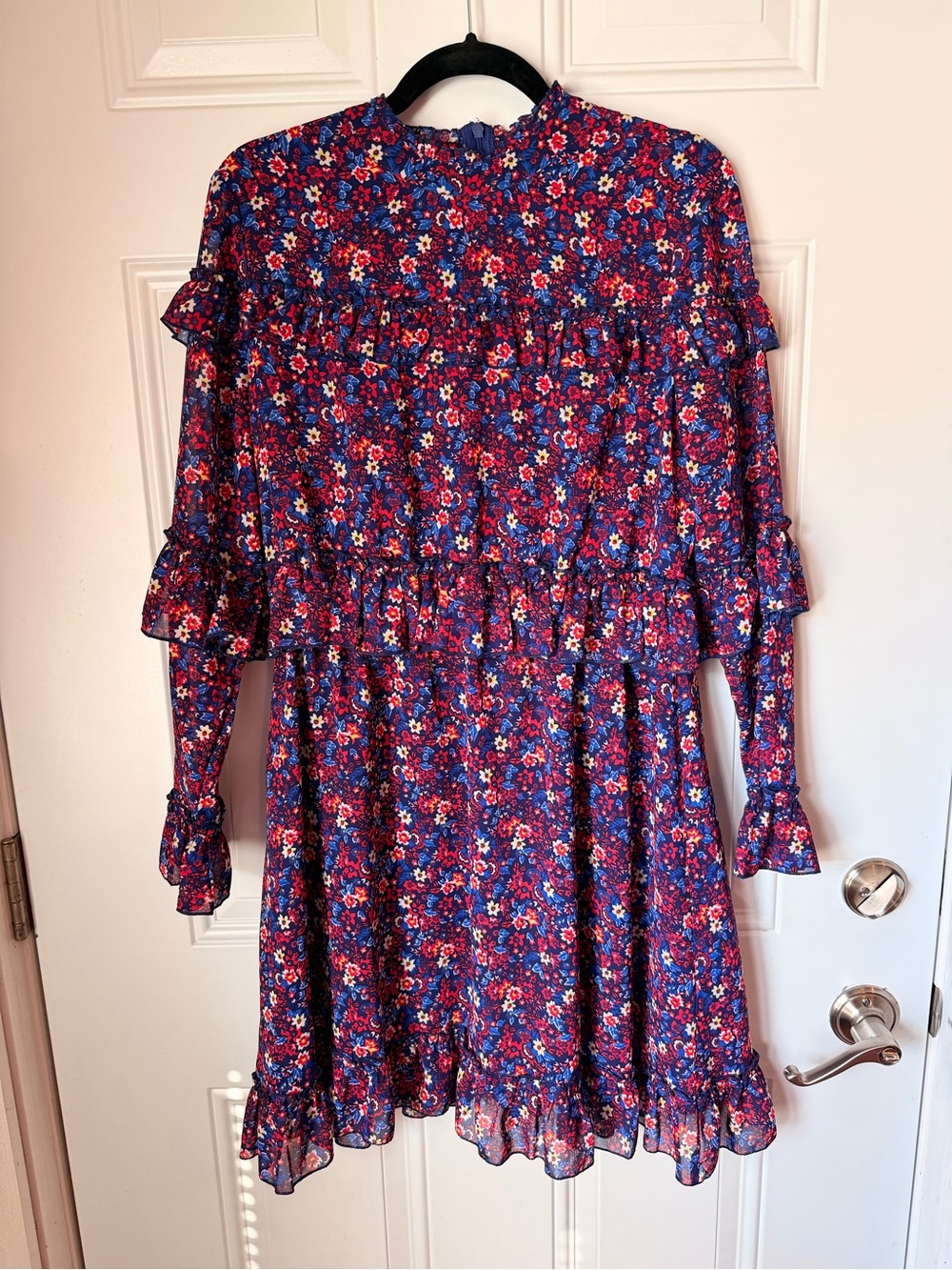 Boohoo Navy & Pink Floral Ruffle Dress
